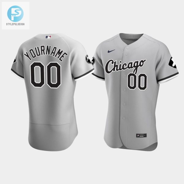 Mens Chicago White Sox Custom Gray Mr Patch Player Jersey stylepulseusa 1