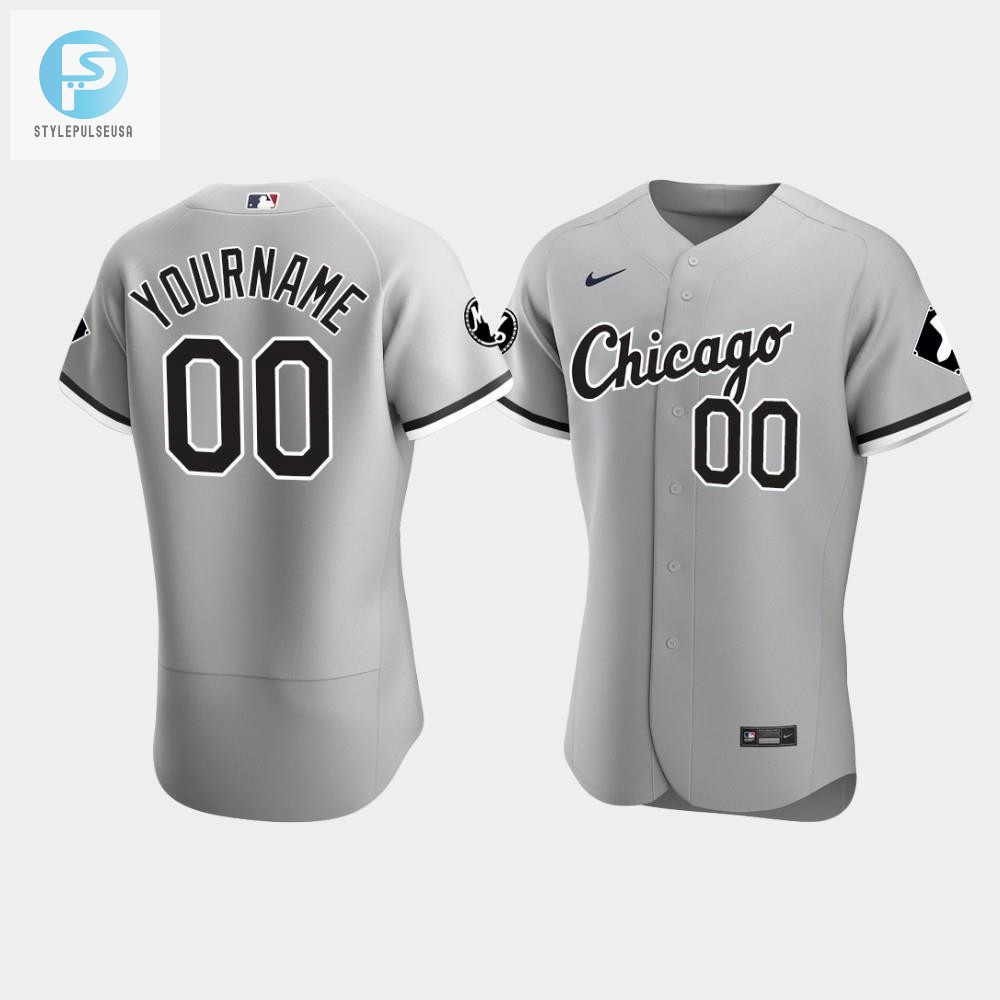 Mens Chicago White Sox Custom Gray Mr Patch Player Jersey 