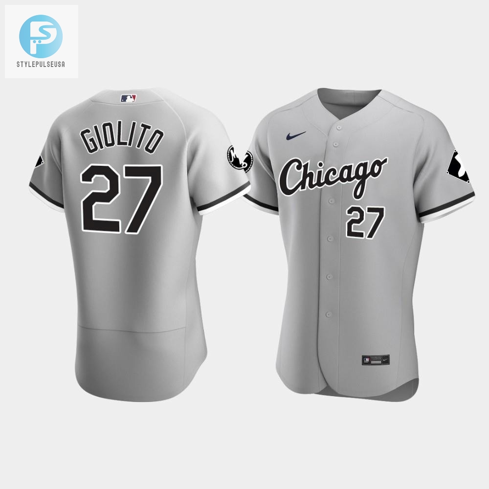 Mens Chicago White Sox Lucas Giolito 27 Gray Mr Patch Player Jersey 