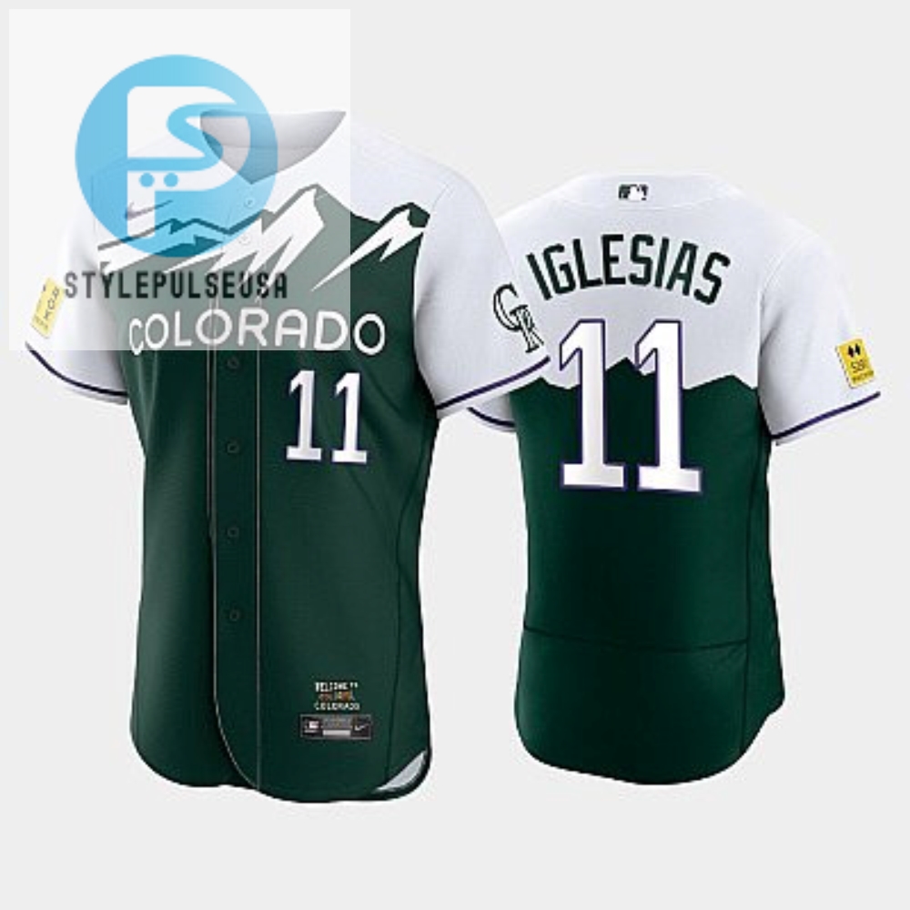 Mens Colorado Rockies 11 Jose Iglesias 202223 City Connect Green Jersey 