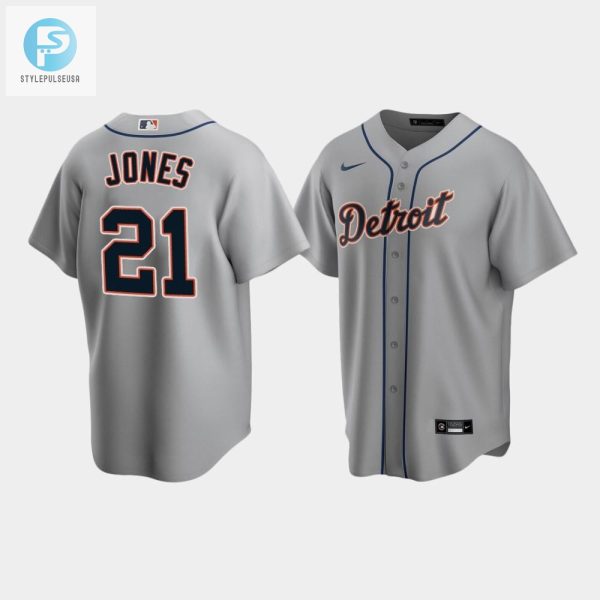 Mens Detroit Tigers 21 Jacoby Jones Gray Road Jersey stylepulseusa 1