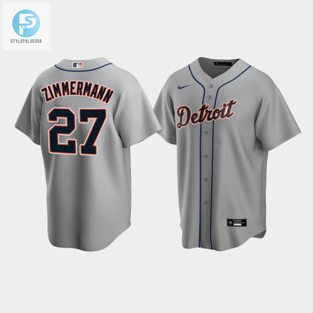 Mens Detroit Tigers 27 Jordan Zimmermann Gray Road Jersey 