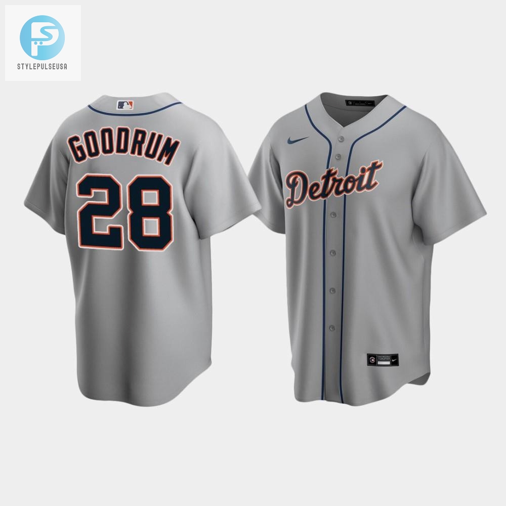 Mens Detroit Tigers 28 Niko Goodrum Gray Road Jersey 