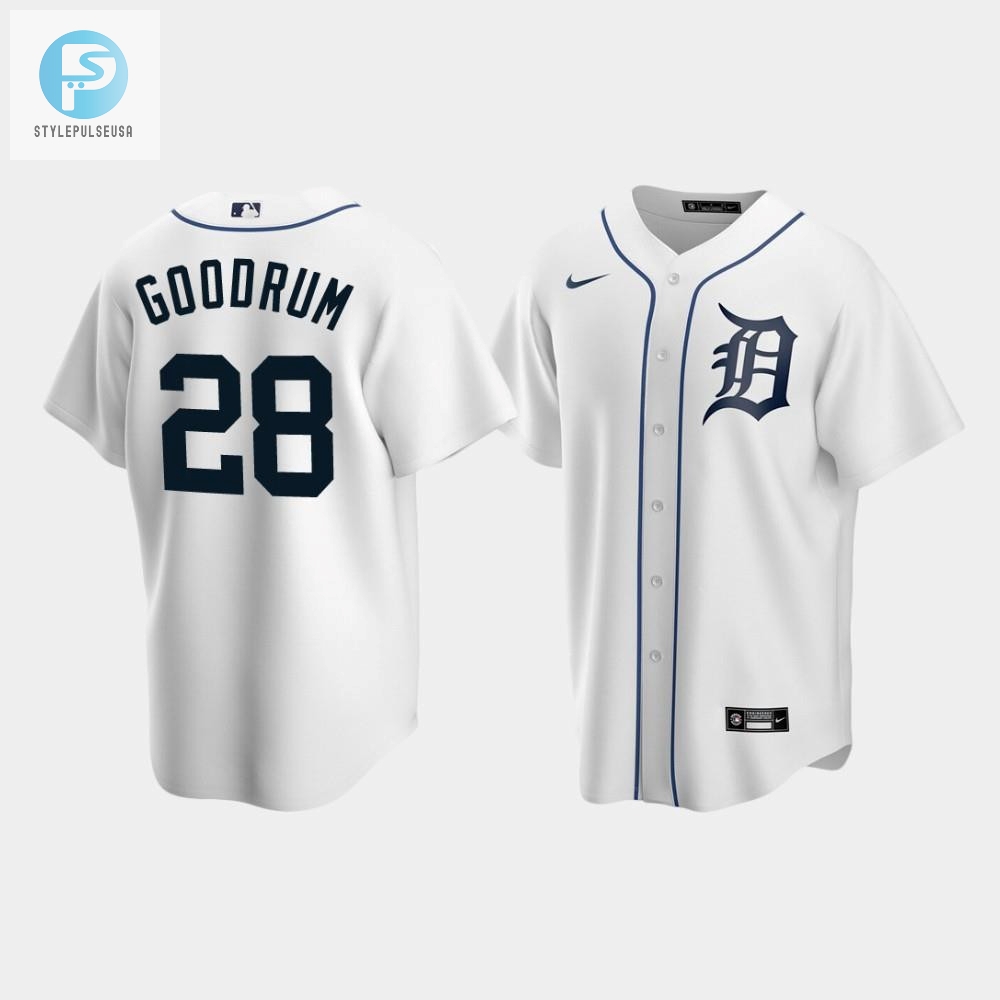 Mens Detroit Tigers 28 Niko Goodrum White Home Jersey 