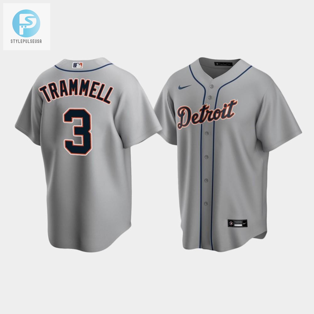 Mens Detroit Tigers 3 Alan Trammell Gray Road Jersey 