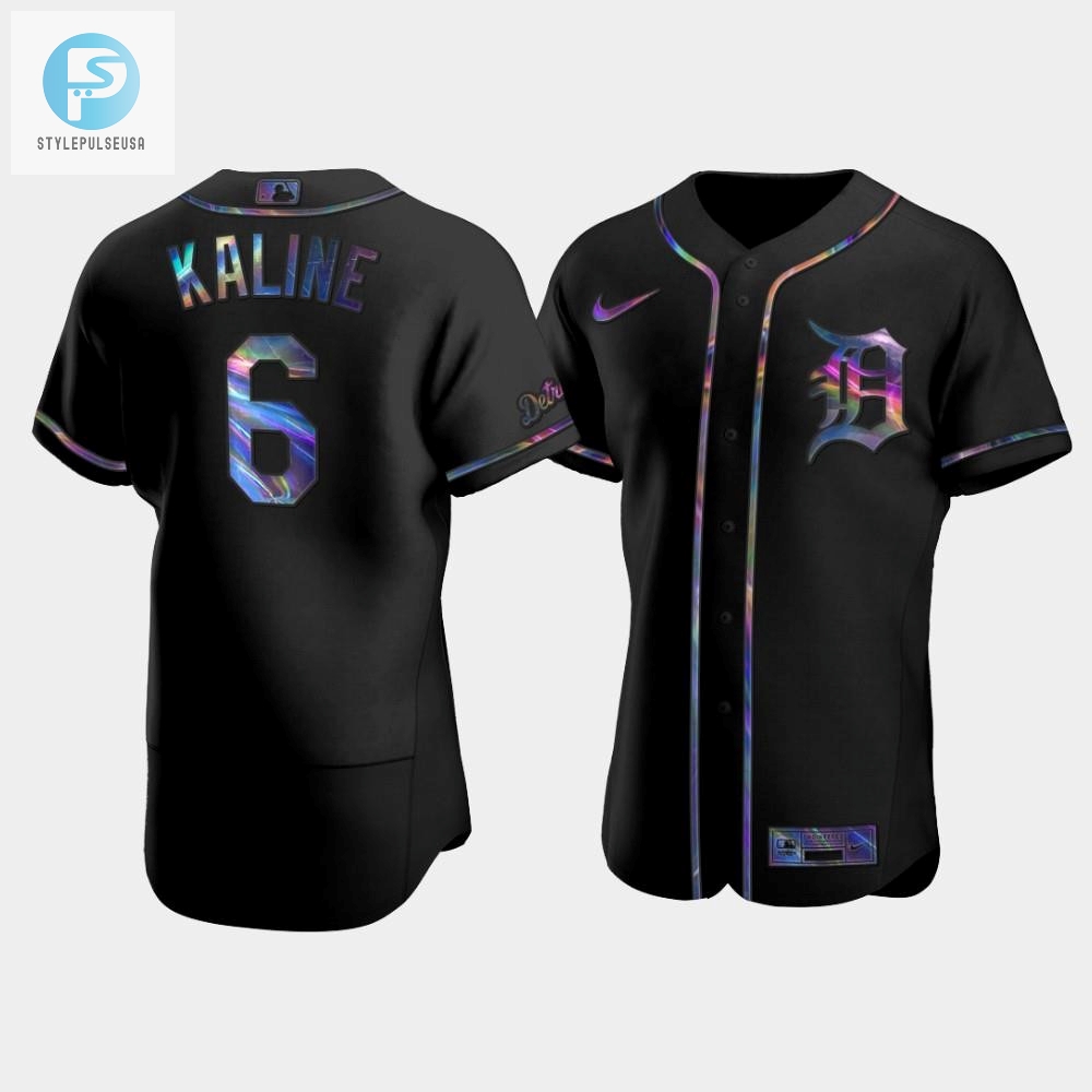 Mens Detroit Tigers Al Kaline 6 Black Golden Edition Holographic Jersey 