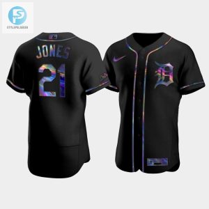 Mens Detroit Tigers Jacoby Jones 21 Black Golden Edition Holographic Jersey stylepulseusa 1 1