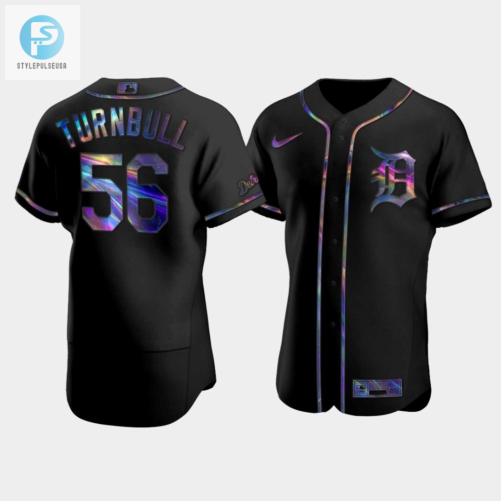 Mens Detroit Tigers Spencer Turnbull 56 Black Golden Edition Holographic Jersey 