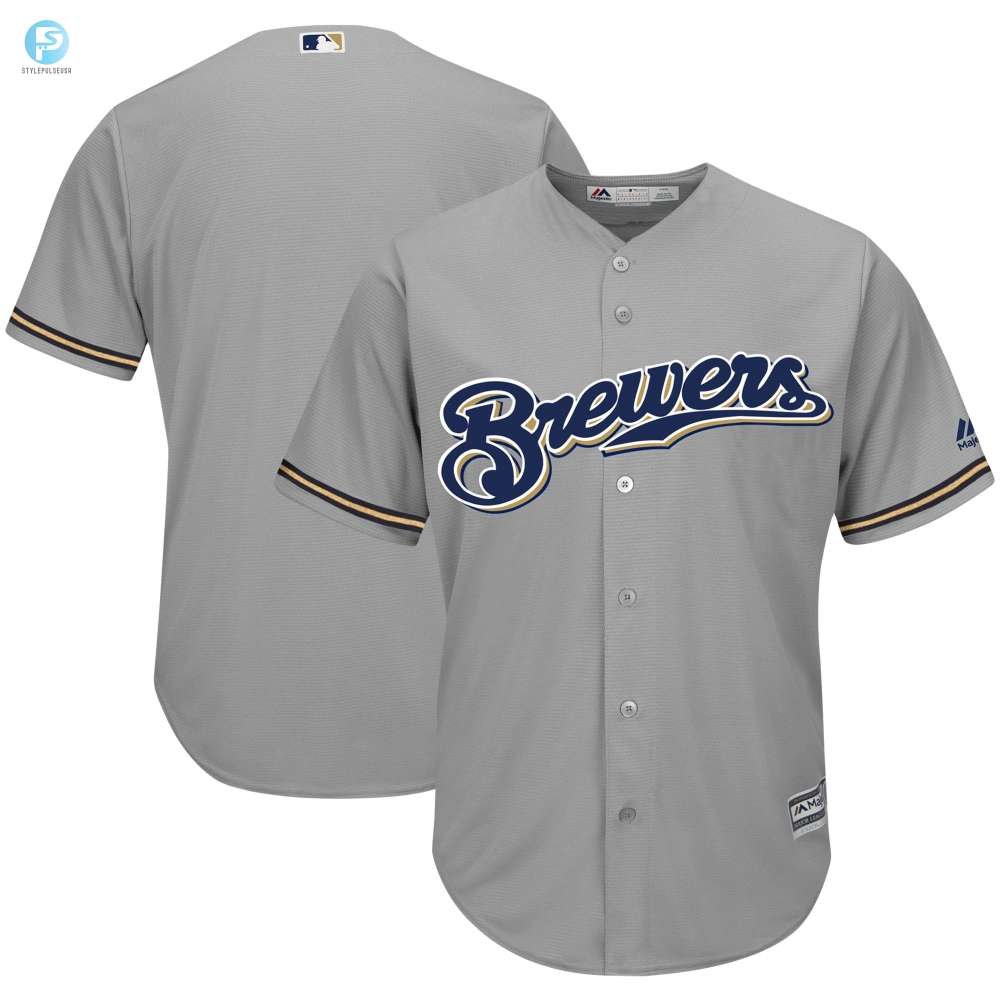 Mens Gray Milwaukee Brewers Team Official Jersey 