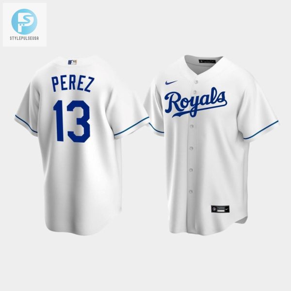 Mens Kansas City Royals 13 Salvador Perez White Home Jersey stylepulseusa 1