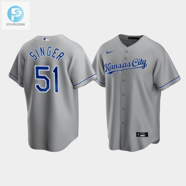 Mens Kansas City Royals Brady Singer 51 Gray Road Cool Base Jersey stylepulseusa 1