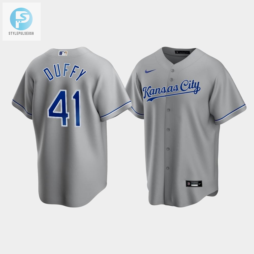 Mens Kansas City Royals Danny Duffy 41 Gray Road Cool Base Jersey 