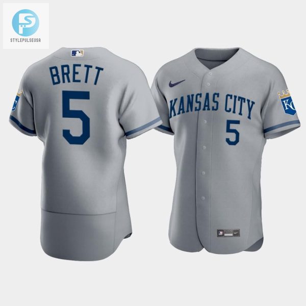 Mens Kansas City Royals George Brett 5 202223 Gray Jersey stylepulseusa 1