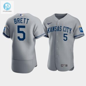 Mens Kansas City Royals George Brett 5 202223 Gray Jersey stylepulseusa 1 1