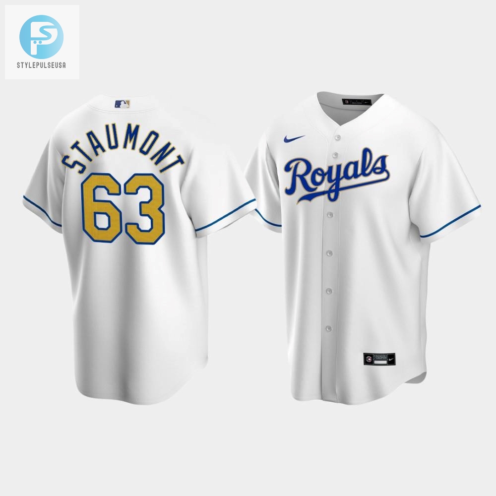 Mens Kansas City Royals Josh Staumont 63 White Home Cool Base Jersey 