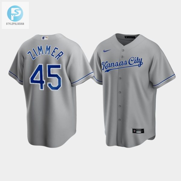 Mens Kansas City Royals Kyle Zimmer 45 Gray Road Cool Base Jersey stylepulseusa 1