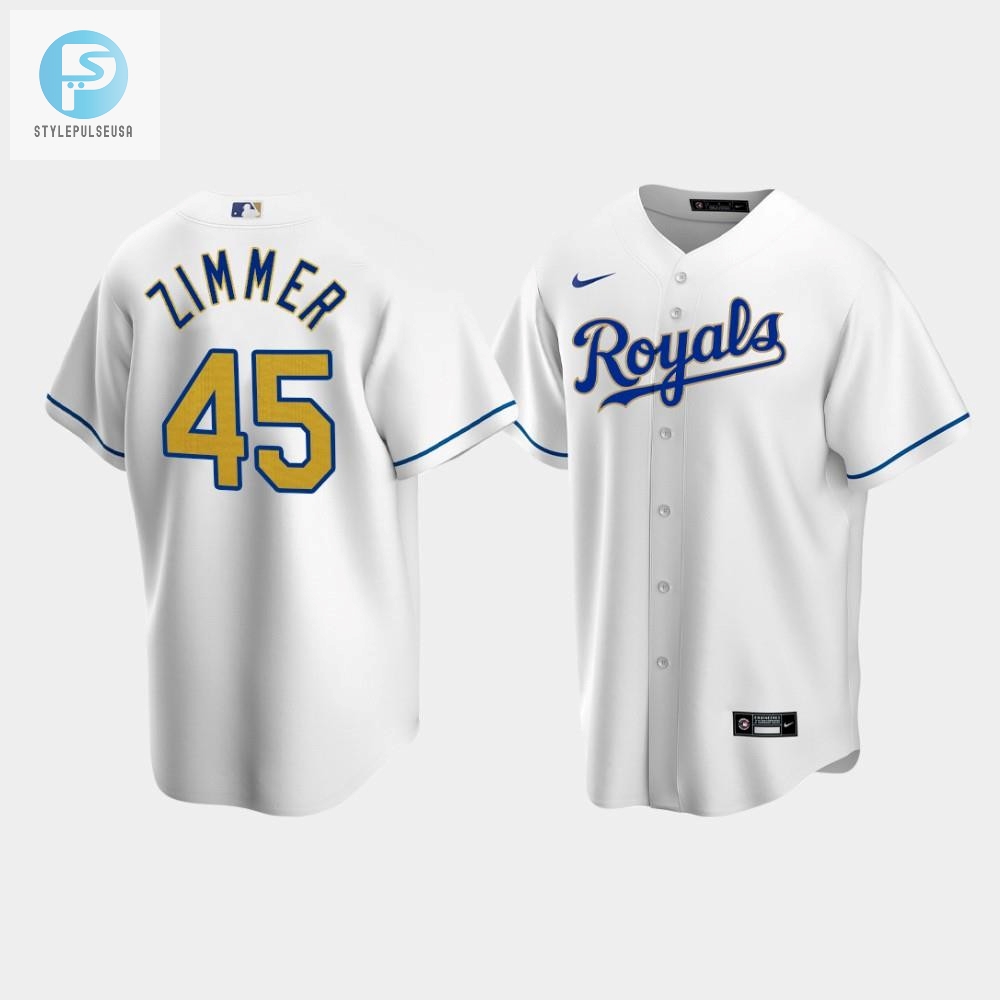 Mens Kansas City Royals Kyle Zimmer 45 White Home Cool Base Jersey 