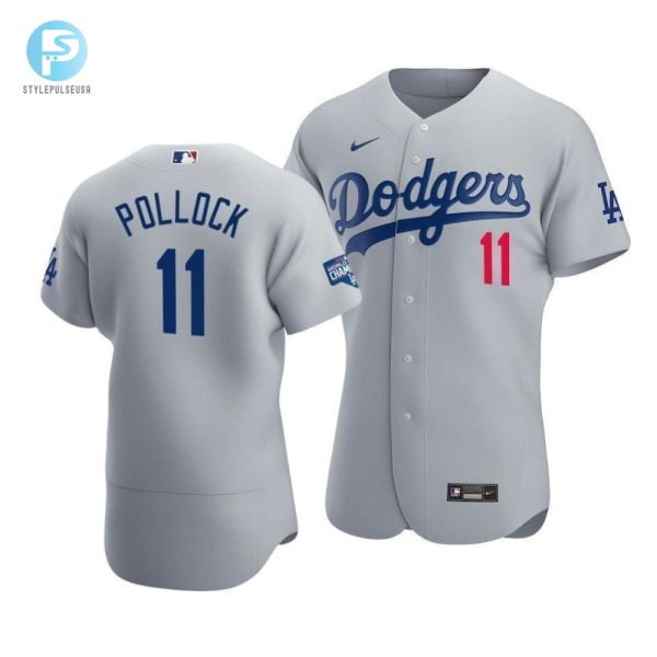 Mens Los Angeles Dodgers A.J. Pollock 11 2020 World Series Champions Alternate Jersey Gray stylepulseusa 1