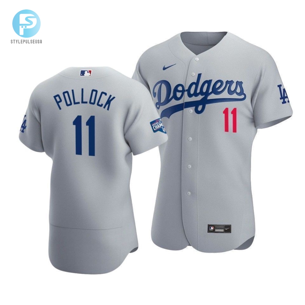 Mens Los Angeles Dodgers A.J. Pollock 11 2020 World Series Champions Alternate Jersey Gray 