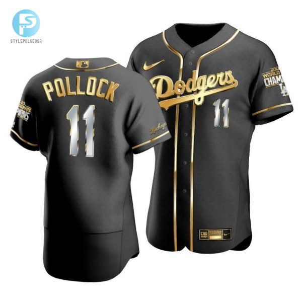 Mens Los Angeles Dodgers A.J. Pollock 11 2020 World Series Champions Golden Jersey Black stylepulseusa 1