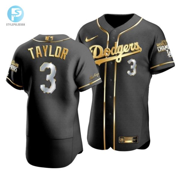 Mens Los Angeles Dodgers Chris Taylor 3 2020 World Series Champions Golden Jersey Black stylepulseusa 1 1