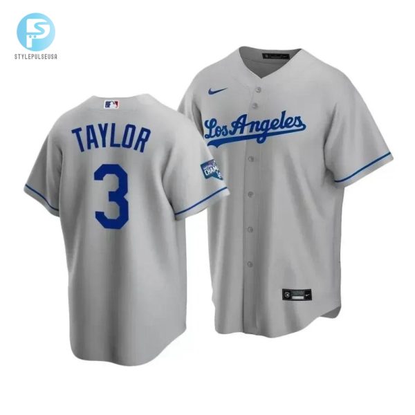 Mens Los Angeles Dodgers Chris Taylor 3 2020 World Series Champions Gray Road Jersey stylepulseusa 1