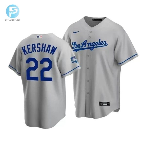 Mens Los Angeles Dodgers Clayton Kershaw 22 2020 World Series Champions Gray Road Jersey stylepulseusa 1