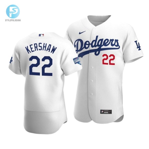 Mens Los Angeles Dodgers Clayton Kershaw 22 2020 World Series Champions Home Jersey White stylepulseusa 1 1