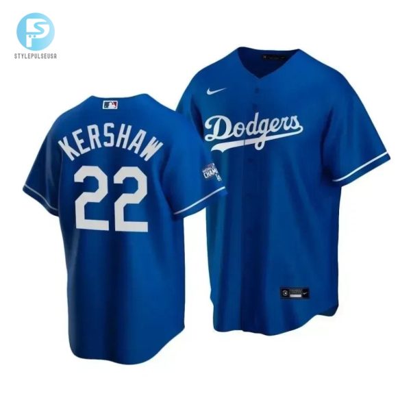 Mens Los Angeles Dodgers Clayton Kershaw 22 2020 World Series Champions Royal Alternate Jersey stylepulseusa 1