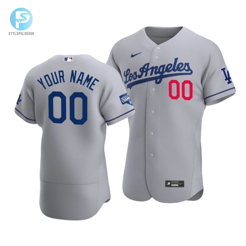 Mens Los Angeles Dodgers Custom 00 2020 World Series Champions Road Jersey Gray 