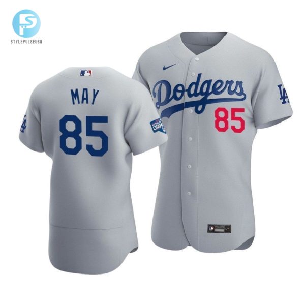 Mens Los Angeles Dodgers Dustin May 85 2020 World Series Champions Alternate Jersey Gray stylepulseusa 1