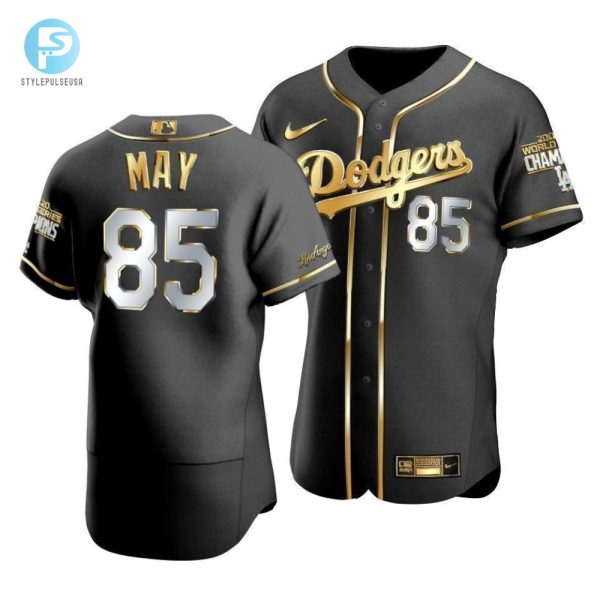 Mens Los Angeles Dodgers Dustin May 85 2020 World Series Champions Golden Jersey Black stylepulseusa 1