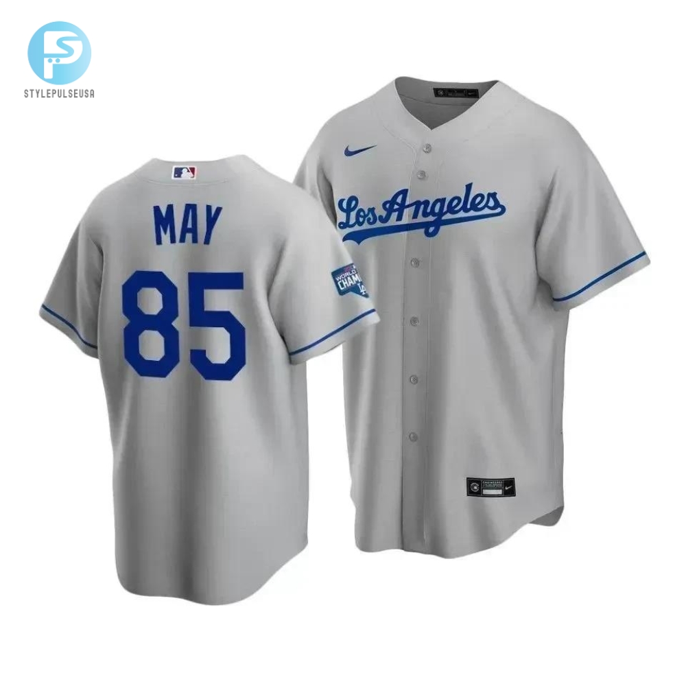 Mens Los Angeles Dodgers Dustin May 85 2020 World Series Champions Gray Road Jersey 