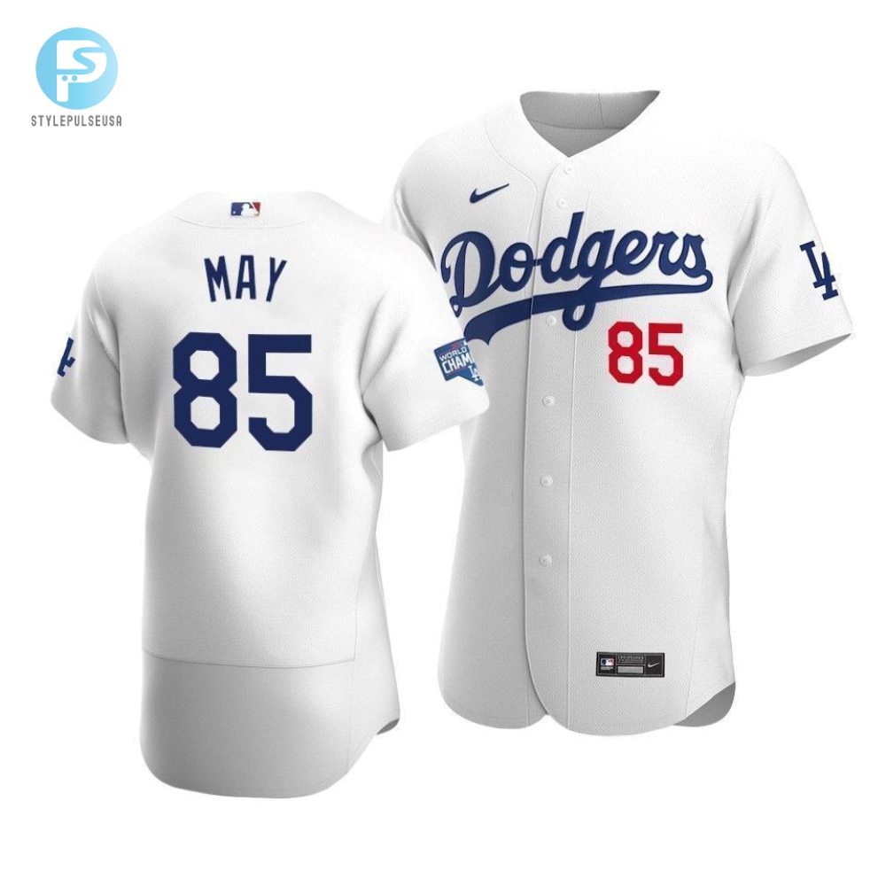 Mens Los Angeles Dodgers Dustin May 85 2020 World Series Champions Home Jersey White 