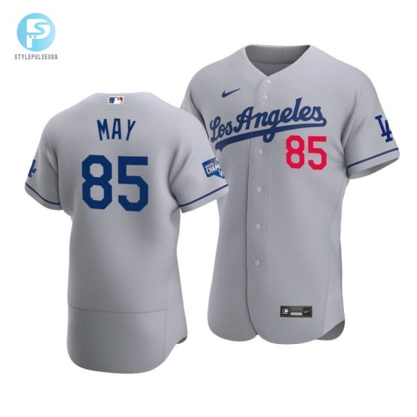 Mens Los Angeles Dodgers Dustin May 85 2020 World Series Champions Road Jersey Gray stylepulseusa 1