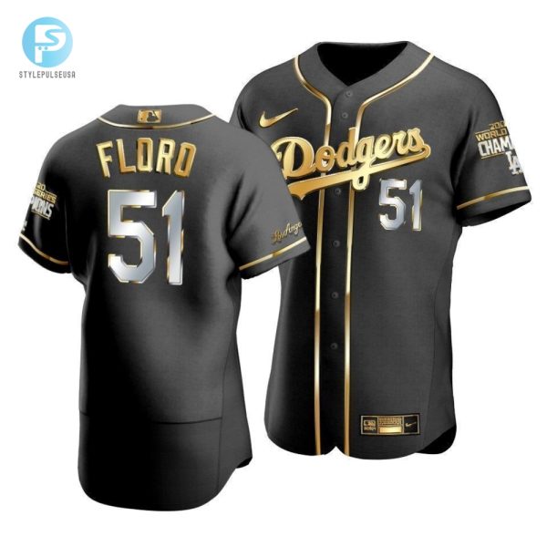 Mens Los Angeles Dodgers Dylan Floro 51 2020 World Series Champions Golden Jersey Black stylepulseusa 1