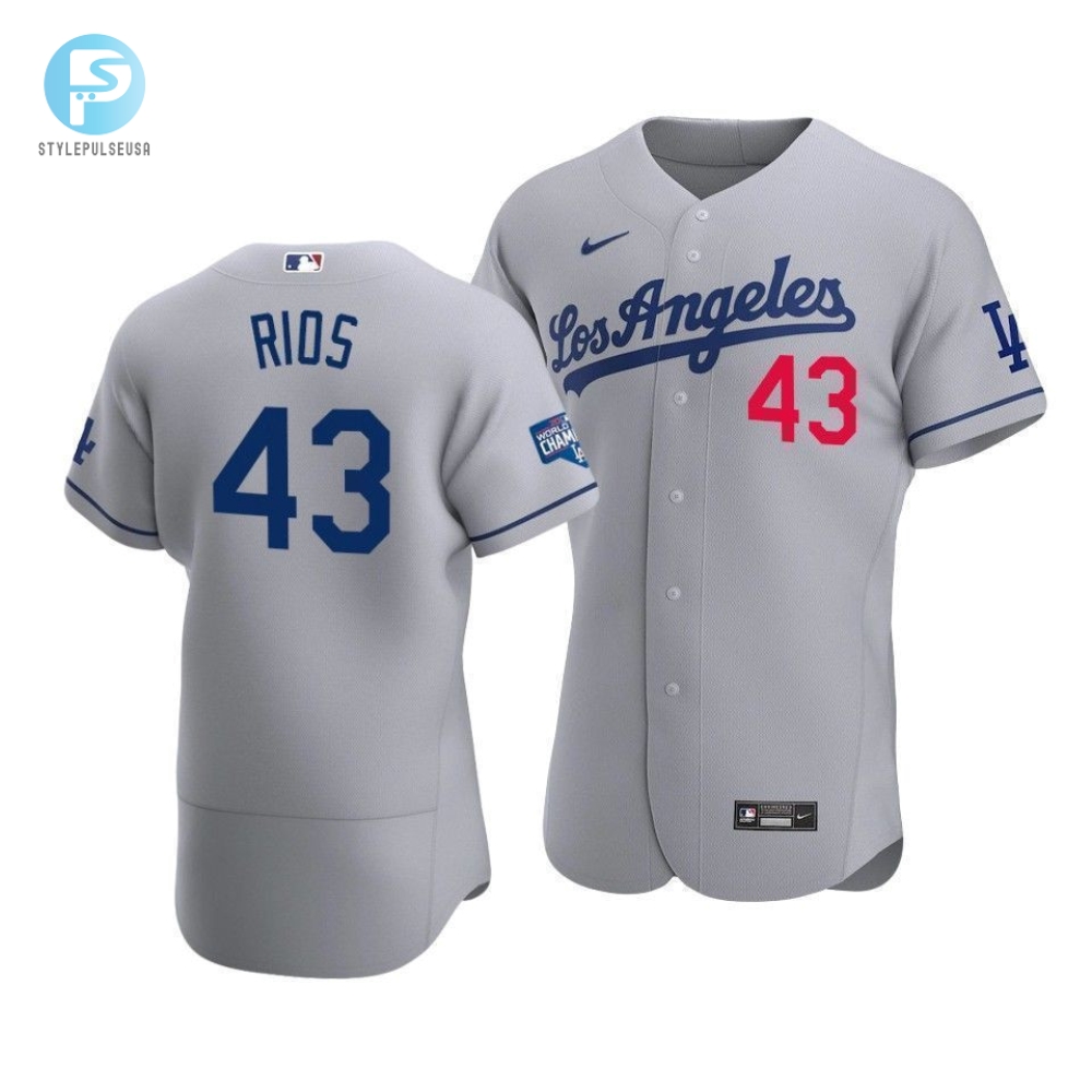 Mens Los Angeles Dodgers Edwin Rios 43 2020 World Series Champions Road Jersey Gray 