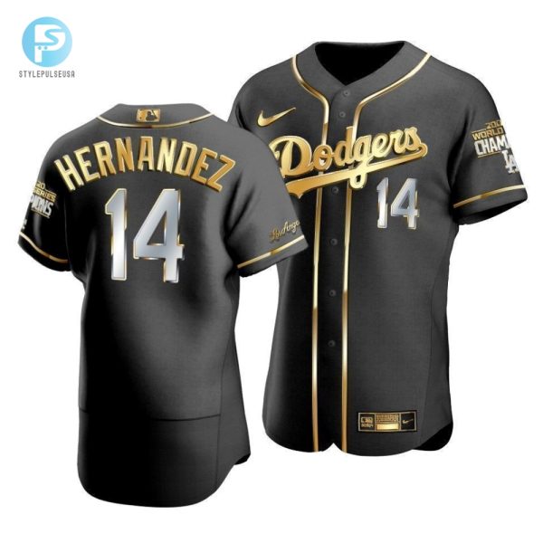 Mens Los Angeles Dodgers Enrique Hernandez 14 2020 World Series Champions Golden Jersey Black stylepulseusa 1