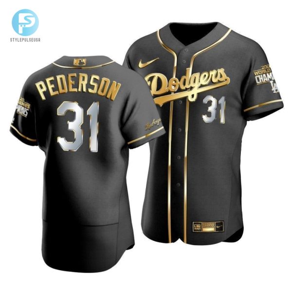 Mens Los Angeles Dodgers Joc Pederson 31 2020 World Series Champions Golden Jersey Black stylepulseusa 1