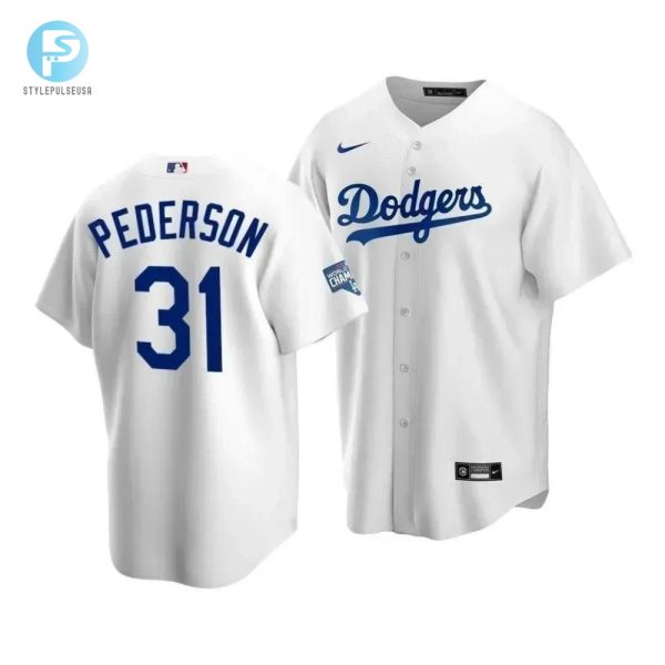 Mens Los Angeles Dodgers Joc Pederson 31 2020 World Series Champions White Home Jersey stylepulseusa 1