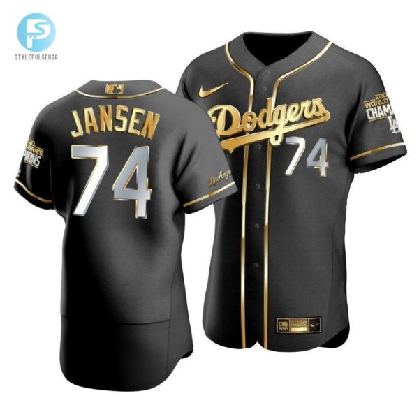 Mens Los Angeles Dodgers Kenley Jansen 74 2020 World Series Champions Golden Jersey Black stylepulseusa 1