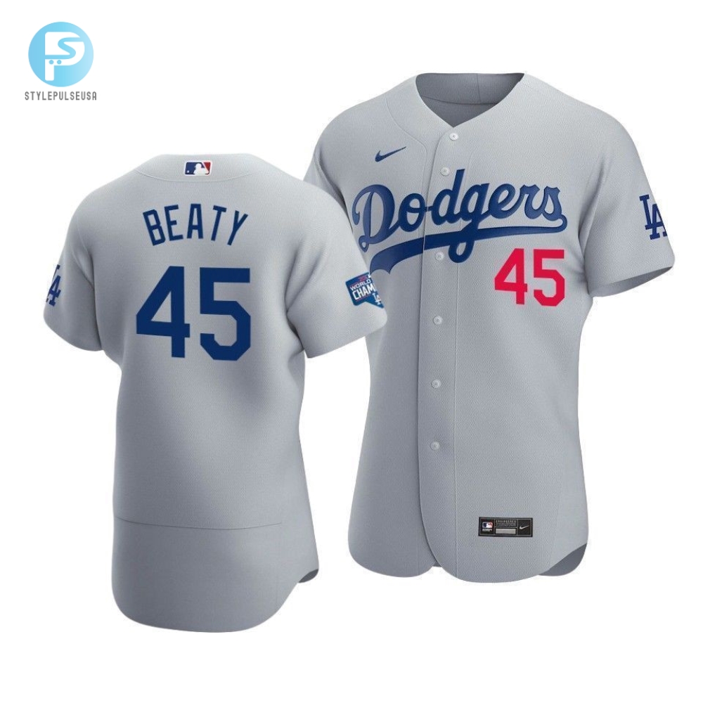 Mens Los Angeles Dodgers Matt Beaty 45 2020 World Series Champions Alternate Jersey Gray 