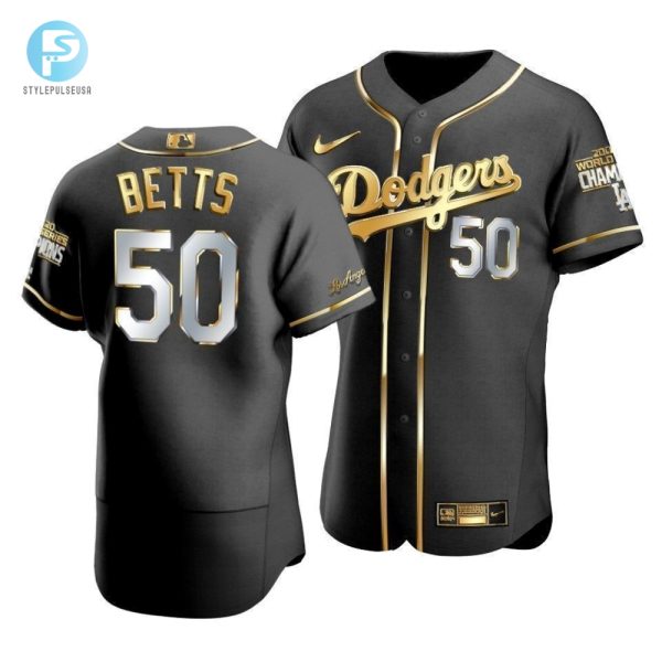 Mens Los Angeles Dodgers Mookie Betts 50 2020 World Series Champions Golden Jersey Black stylepulseusa 1 1