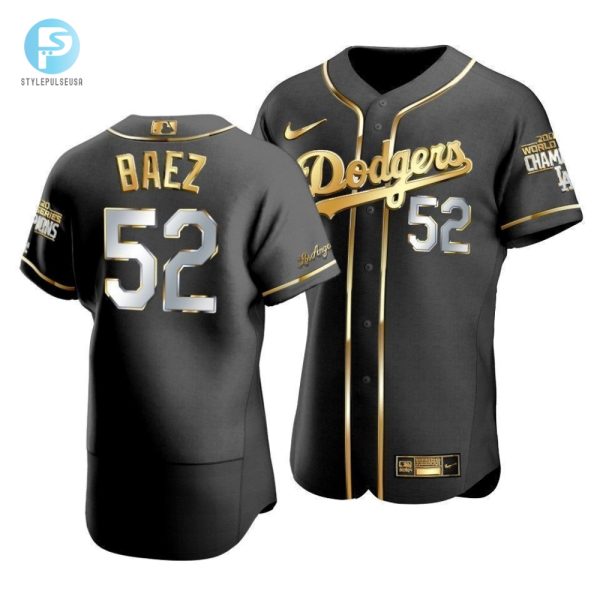 Mens Los Angeles Dodgers Pedro Baez 52 2020 World Series Champions Golden Jersey Black stylepulseusa 1