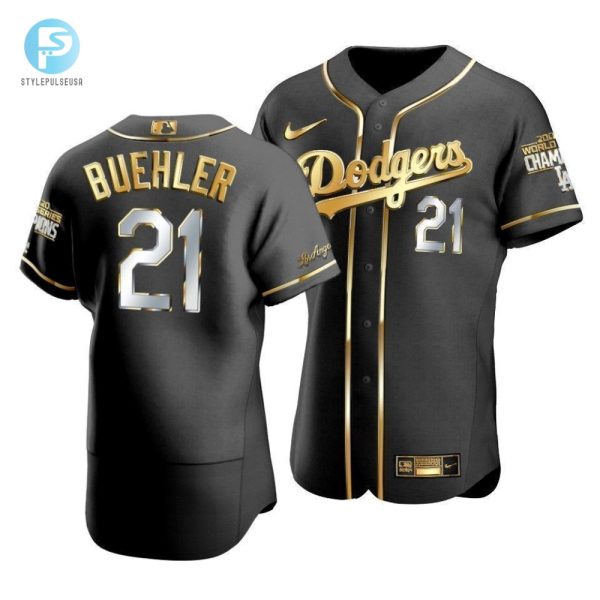 Mens Los Angeles Dodgers Walker Buehler 21 2020 World Series Champions Golden Jersey Black stylepulseusa 1