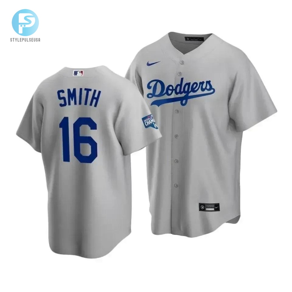 Mens Los Angeles Dodgers Will Smith 16 2020 World Series Champions Gray Alternate Jersey 