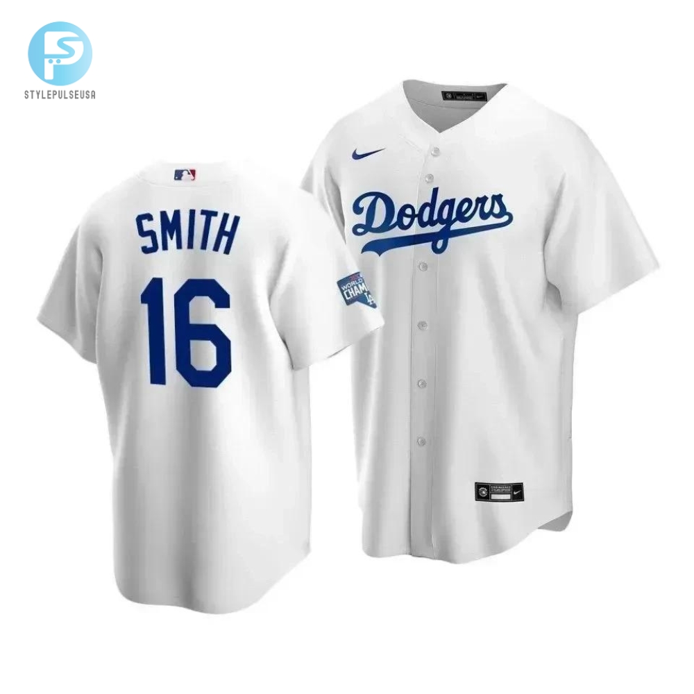 Mens Los Angeles Dodgers Will Smith 16 2020 World Series Champions White Home Jersey 