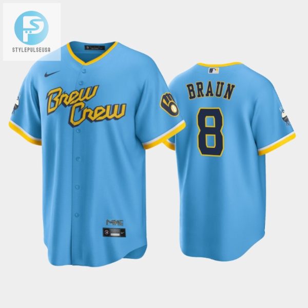 Mens Milwaukee Brewers 8 Ryan Braun 202223 City Connect Powder Blue Jersey stylepulseusa 1