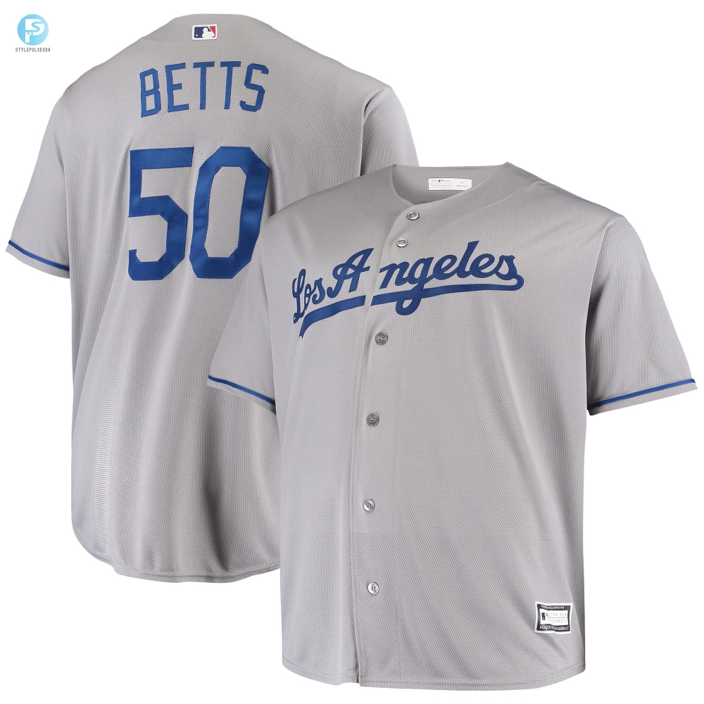 Mens Mookie Betts Gray Los Angeles Dodgers Big  Tall Player Jersey 