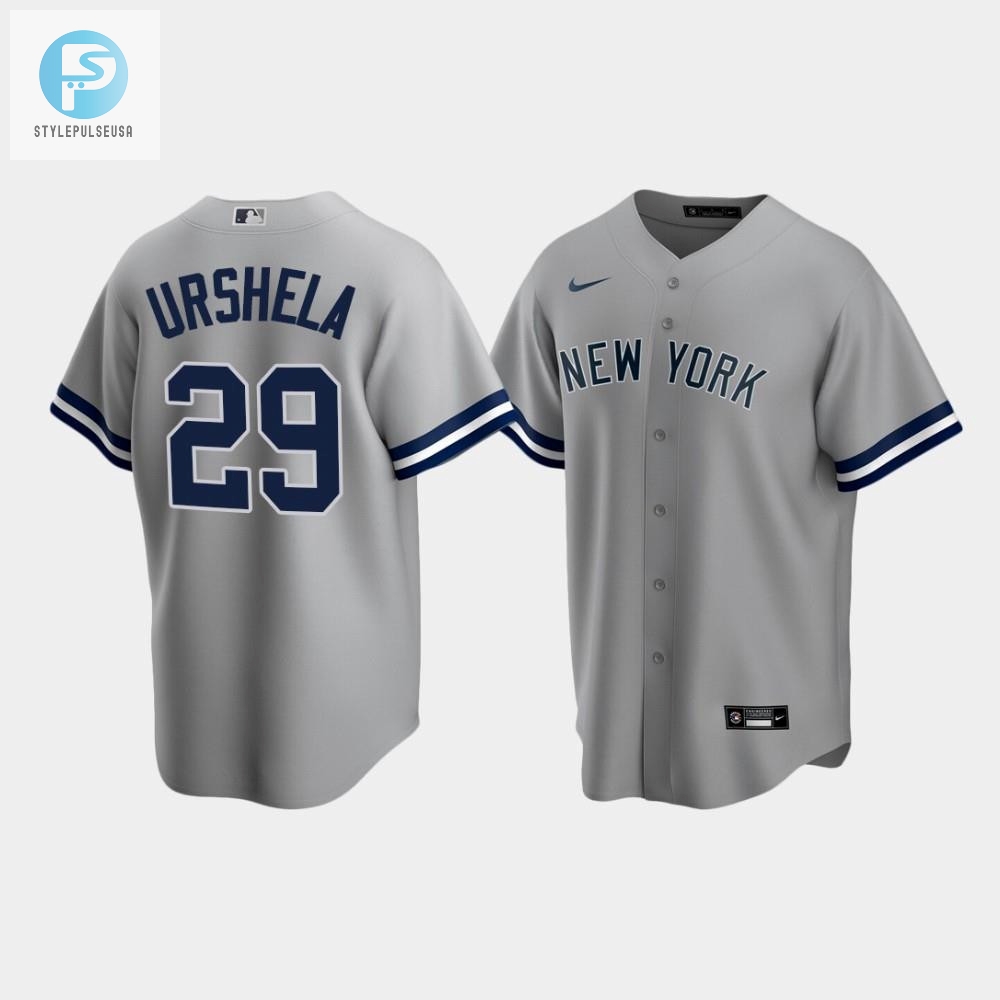 Mens New York Yankees Gio Urshela 29 Road Gray Jersey 